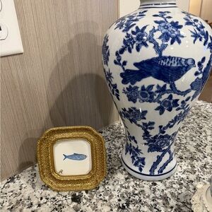 Original Watercolor Sardine Painting in Gold Frame